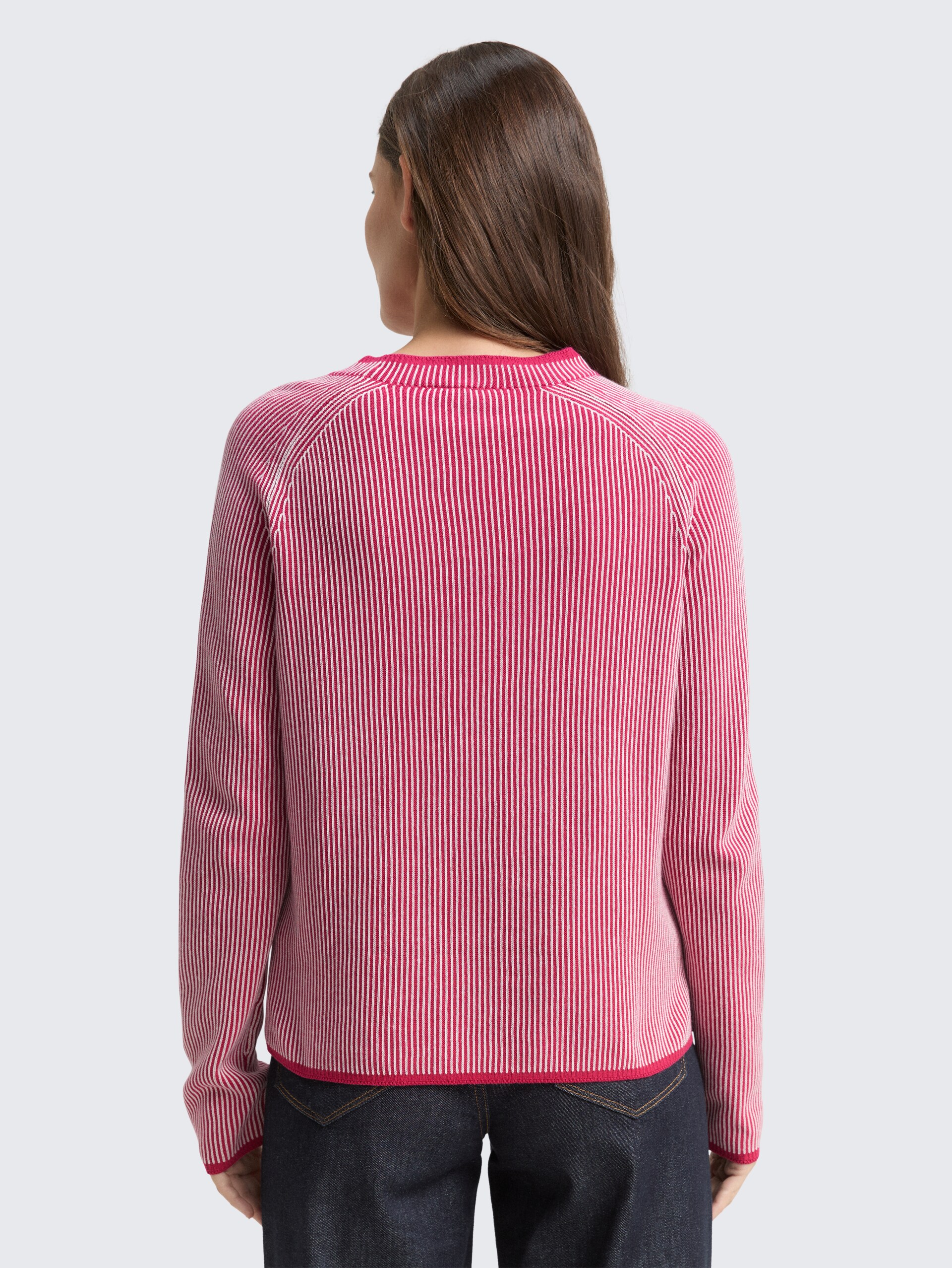 Strickpullover mit Rundhalsausschnitt - pink plaited knit
