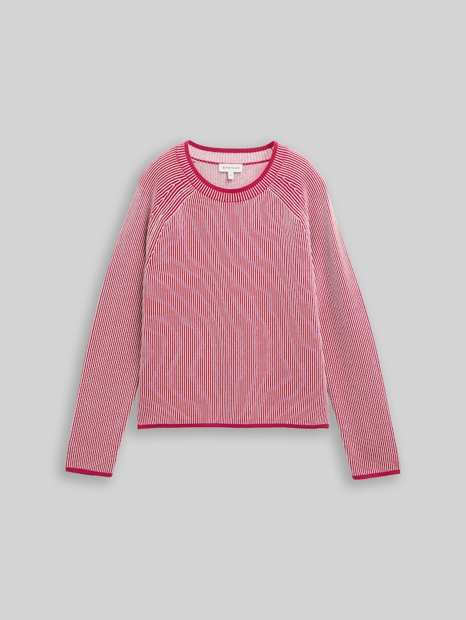 Round-neck knitted jumper by Women, pink plaited knit