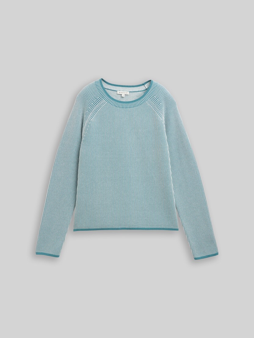 Round-neck knitted jumper by Women, teal plaited knit