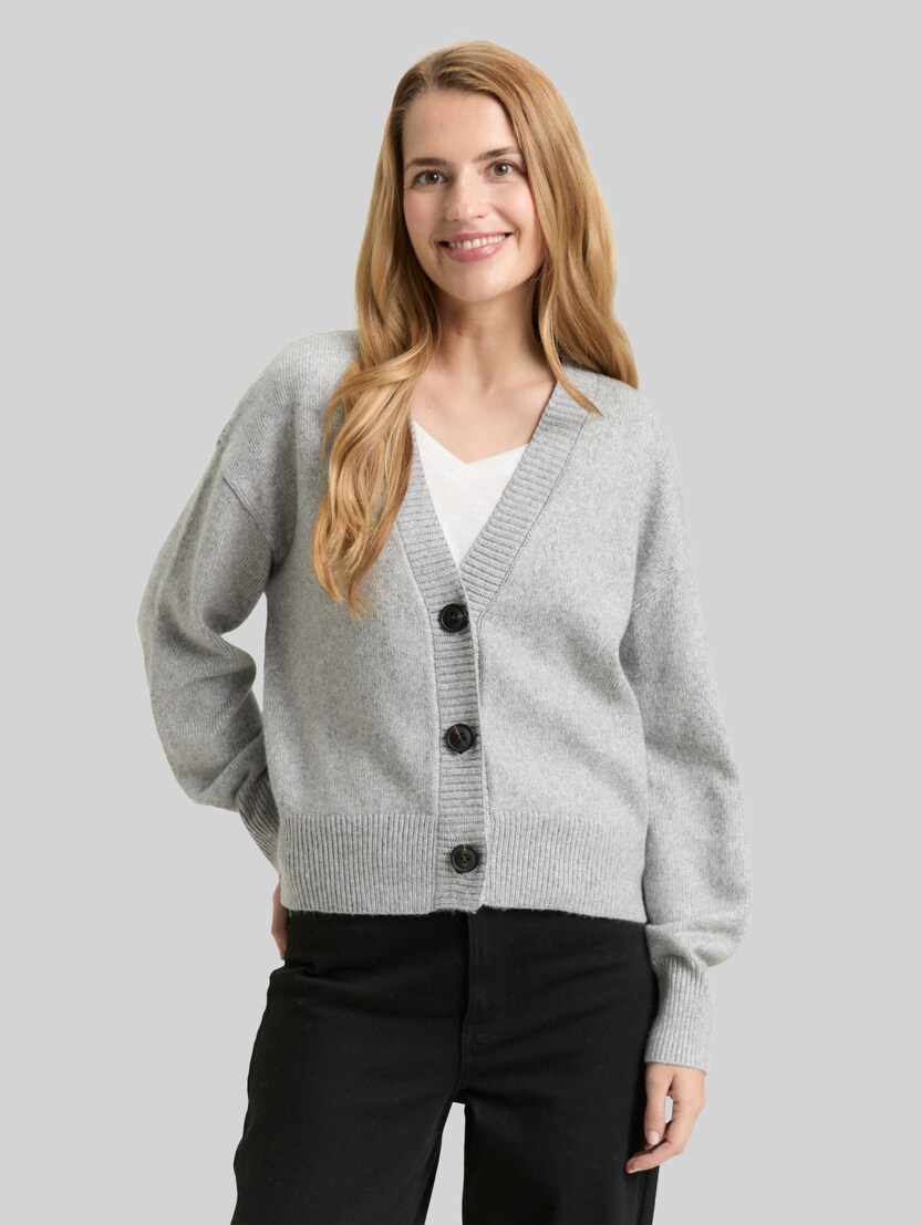 Loose Fit Cardigan mit V-Ausschnitt von Women, medium silver grey melange