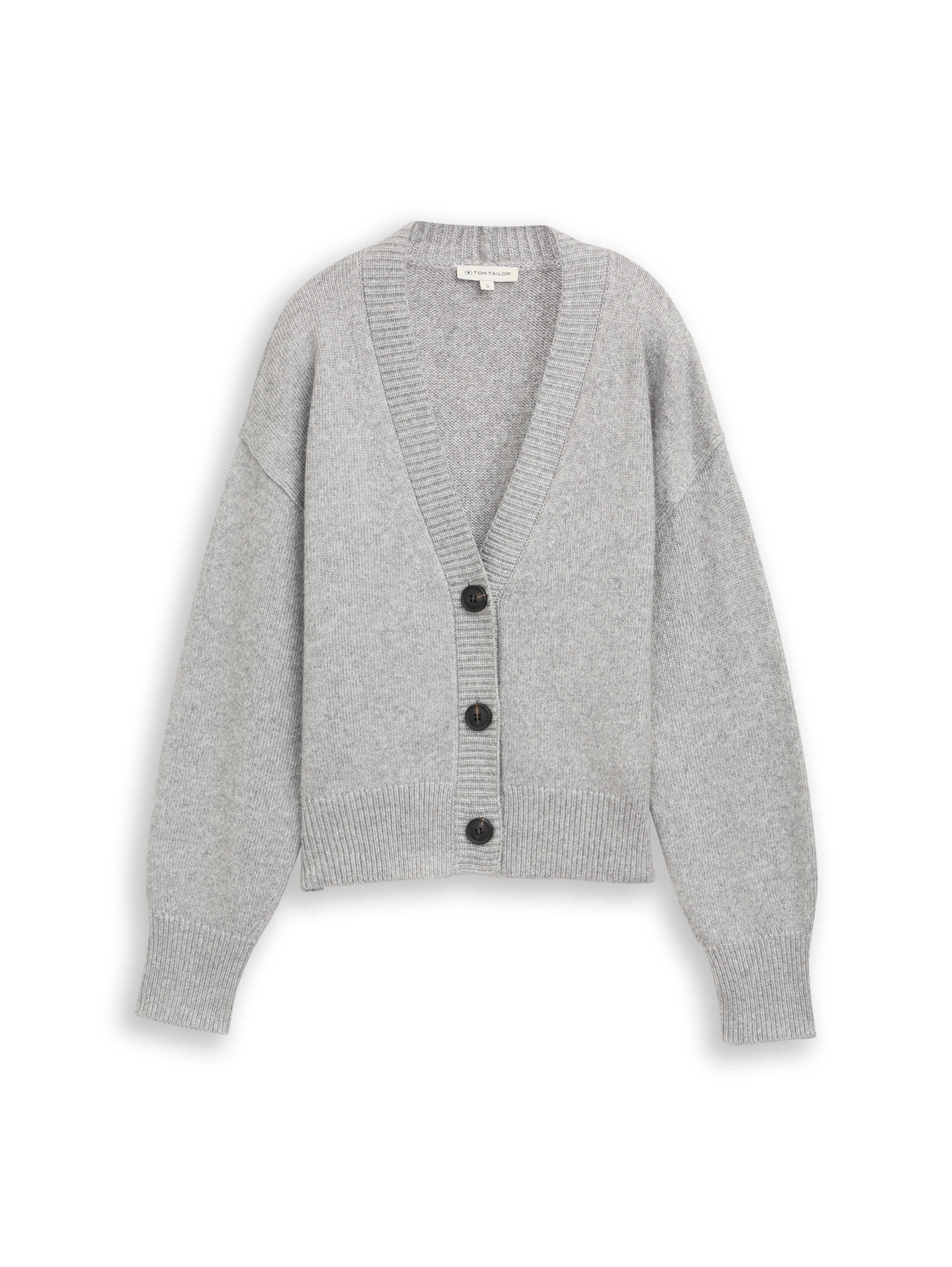 トゥジュー V-neck loose fit boy ‘s cardigan Loose fit cardigan with V-neck in grey by Tom Tailor