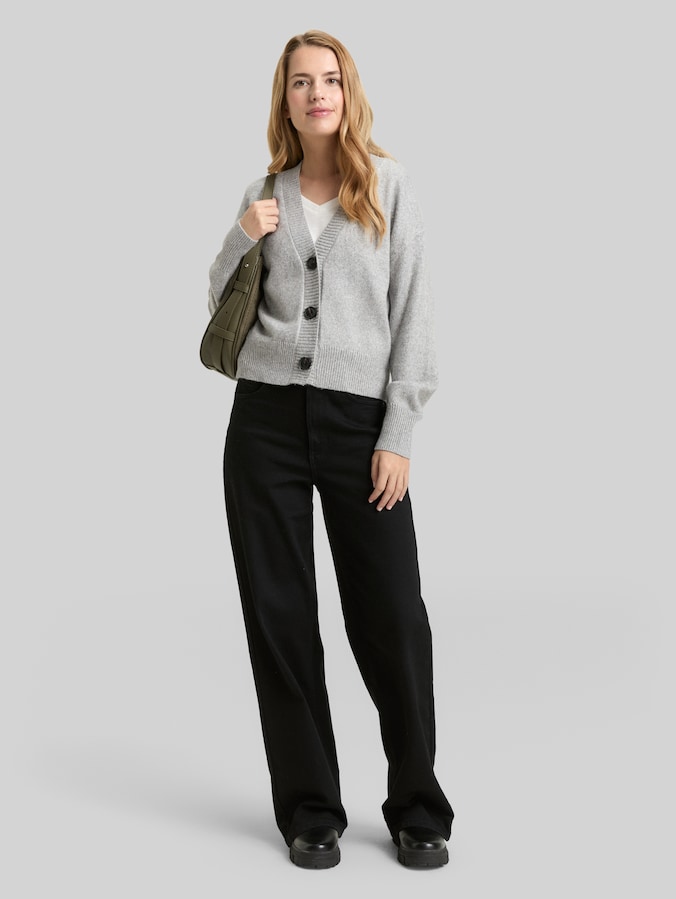 Loose Fit Cardigan mit V-Ausschnitt von Women, medium silver grey melange