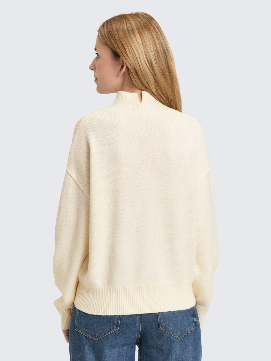 Oversize Strickpullover mit Stehkragen - Whisper White