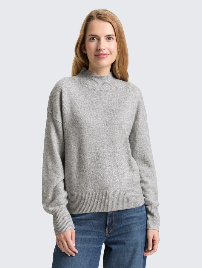Oversize Strickpullover mit Stehkragen von Women, medium silver grey melange