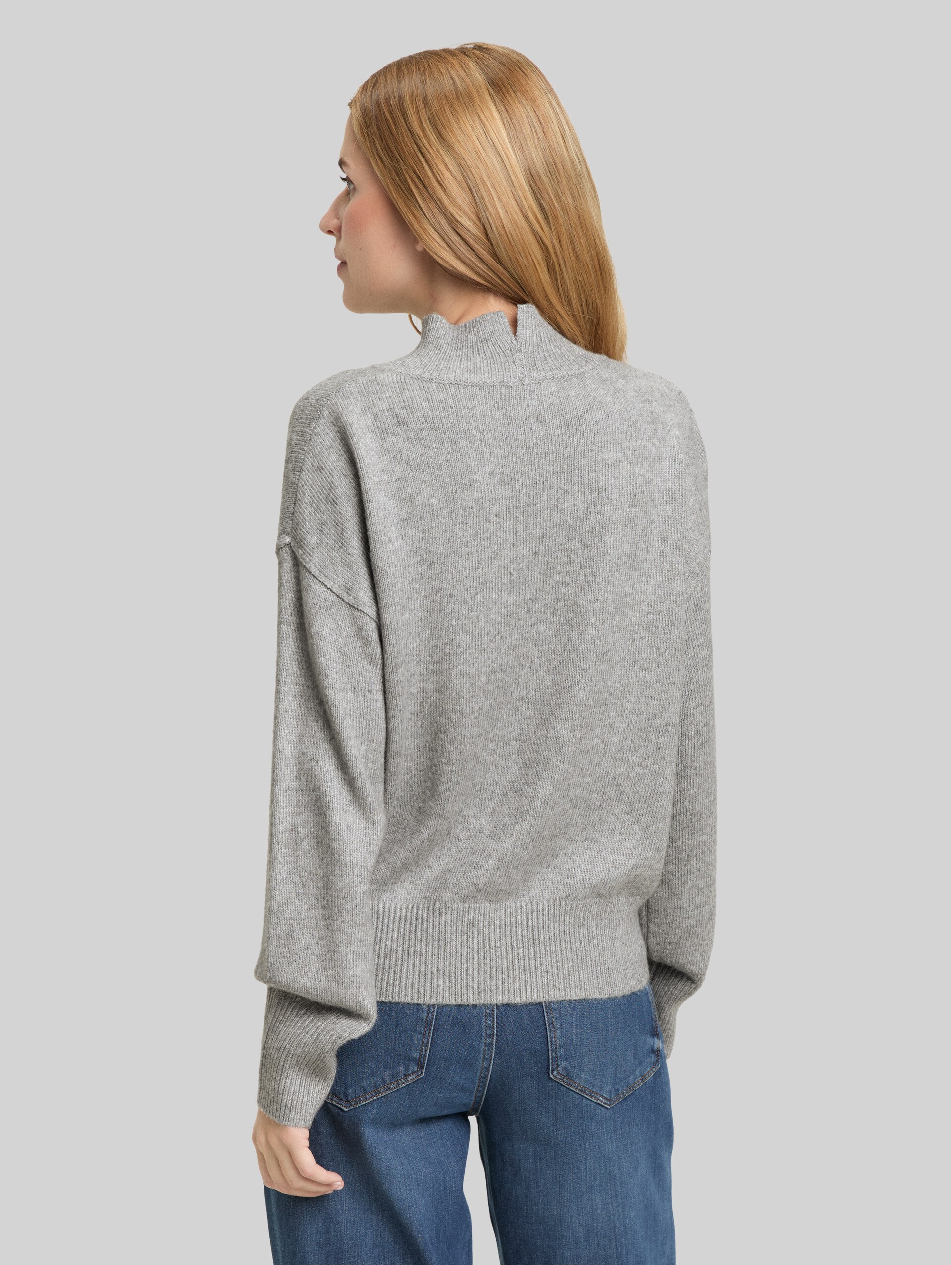 Oversized knitted jumper with stand-up collar - medium silver grey melange