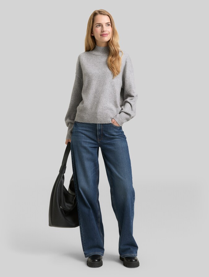 Pull oversize en maille avec col montant par Women, medium silver grey melange