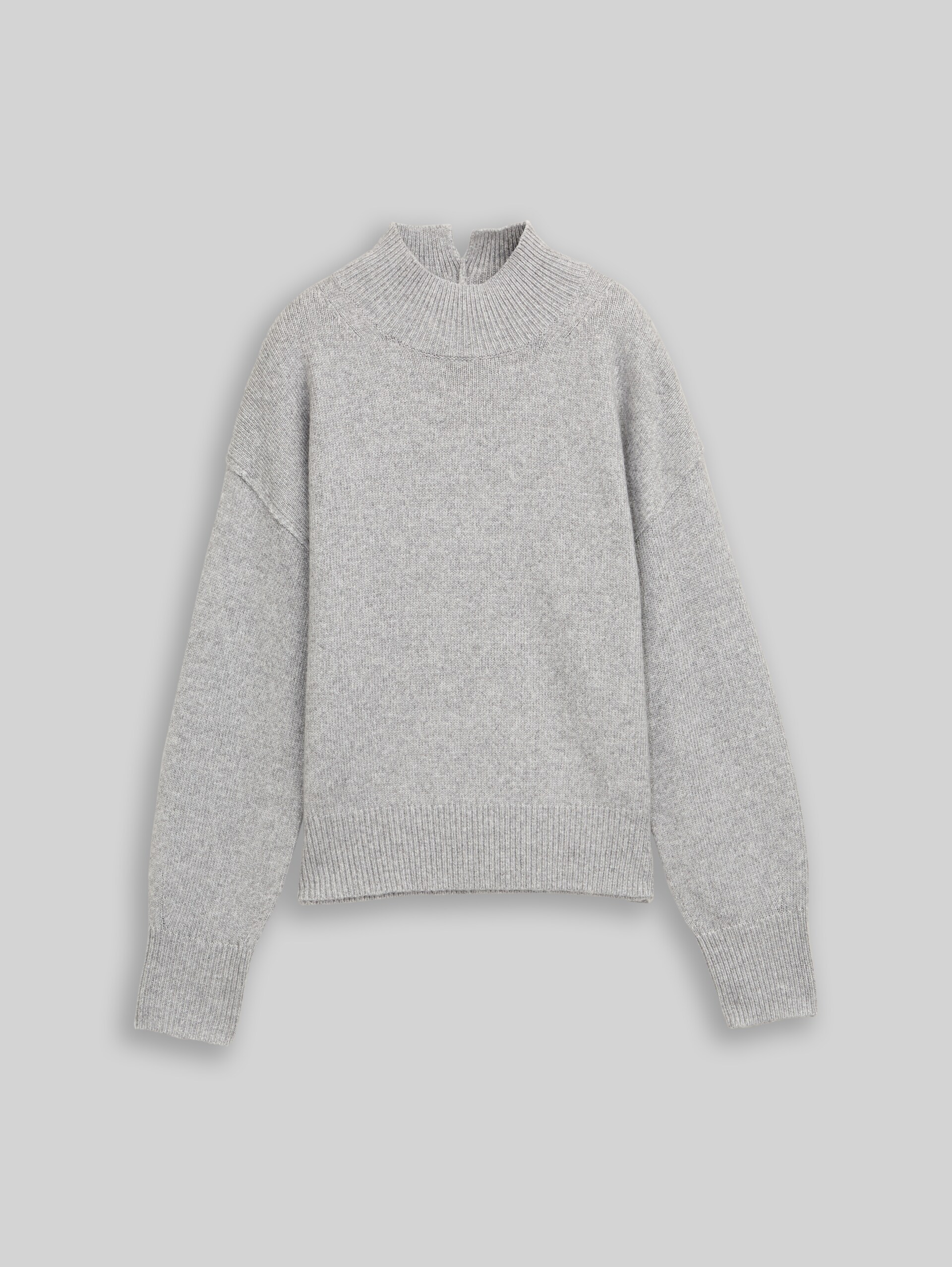 Oversized knitted jumper with stand-up collar - medium silver grey melange