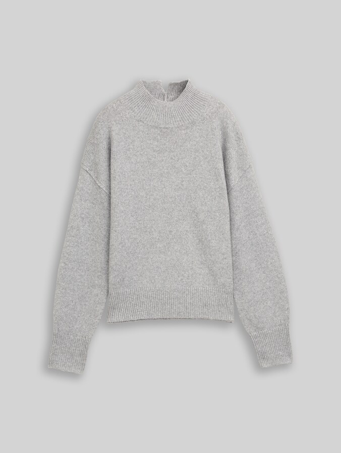 Oversize Strickpullover mit Stehkragen von Women, medium silver grey melange