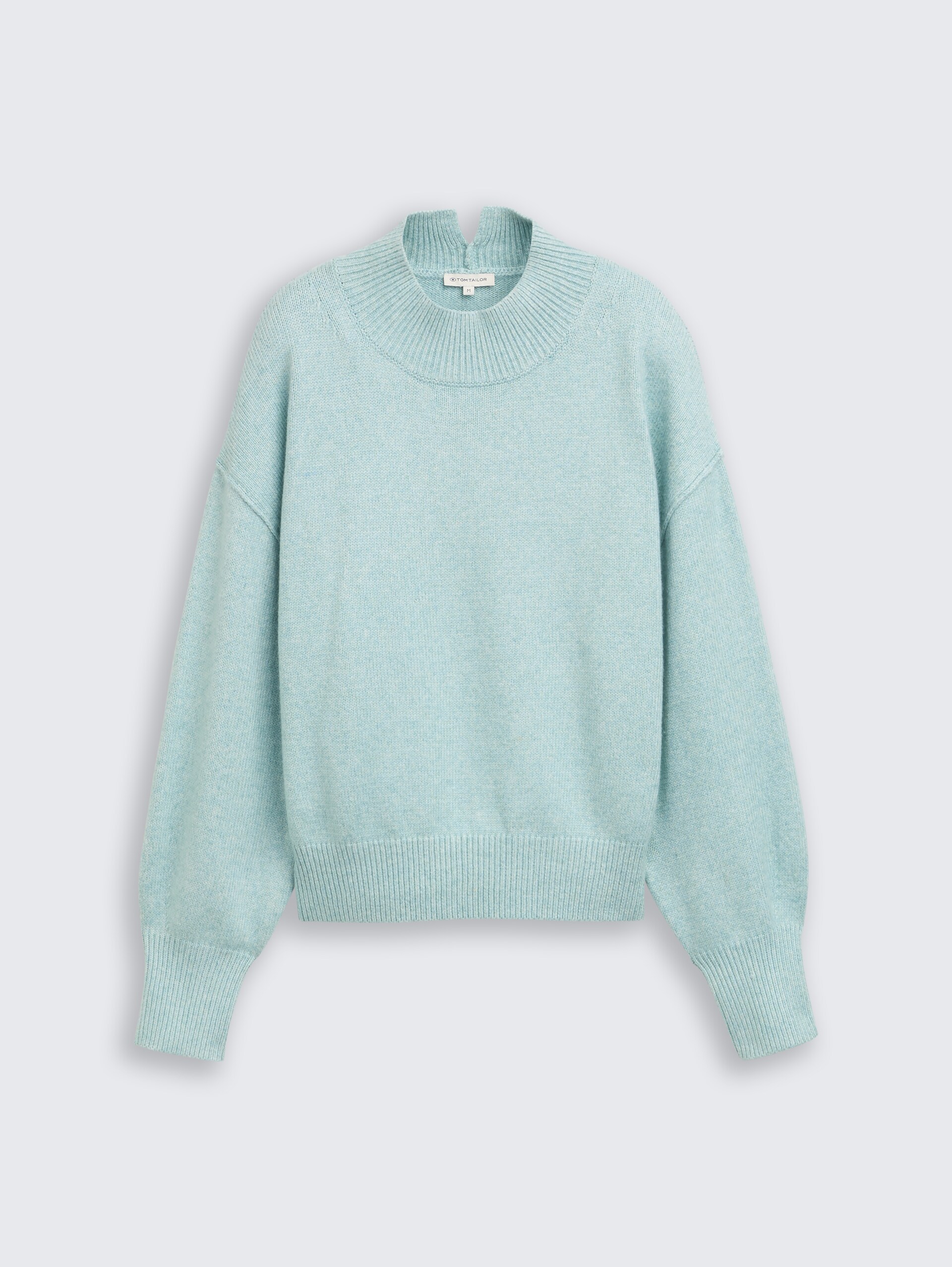 Oversize Strickpullover mit Stehkragen - white moss melange
