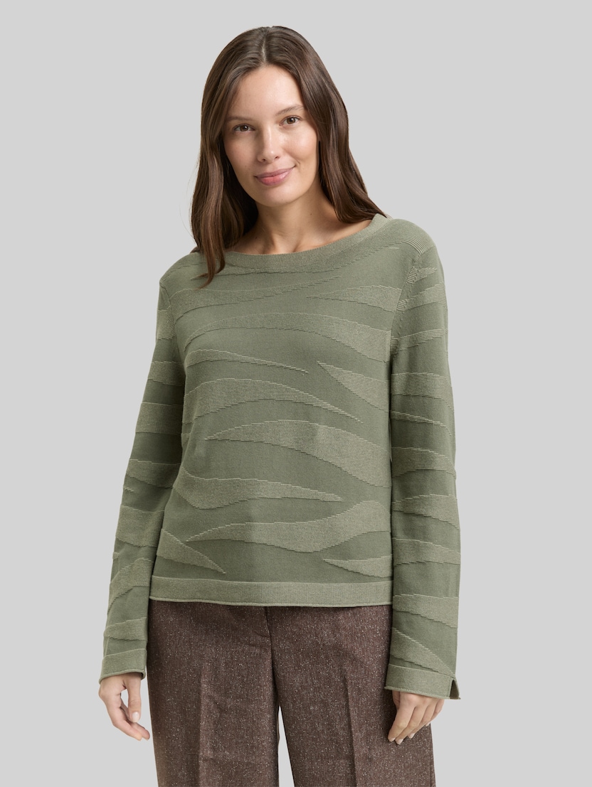 Gebreide trui met structuur door Women, green wave knit design