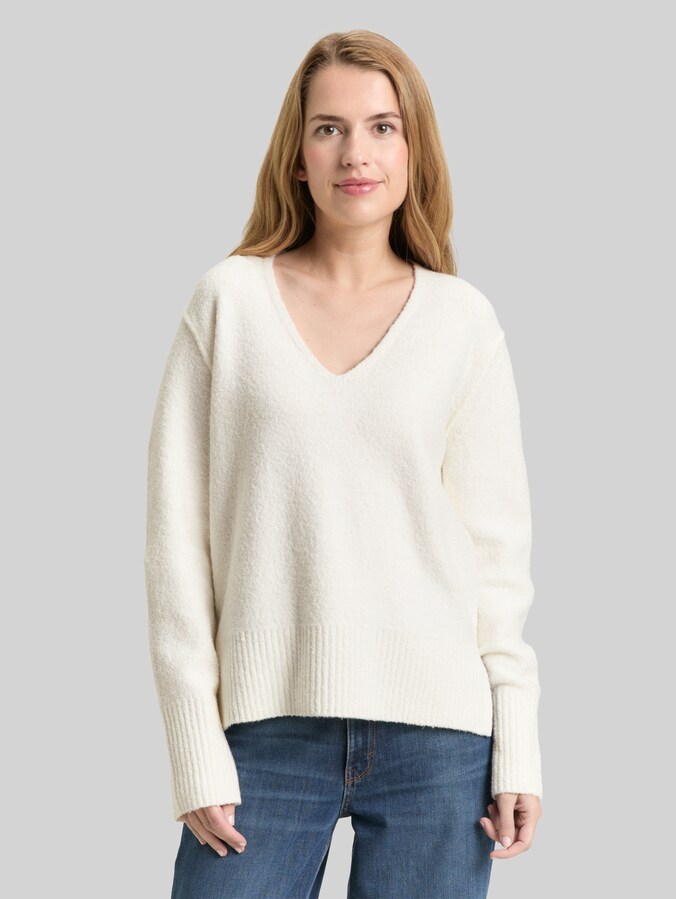Strickpullover in Bouclé-Optik von Women, Whisper White
