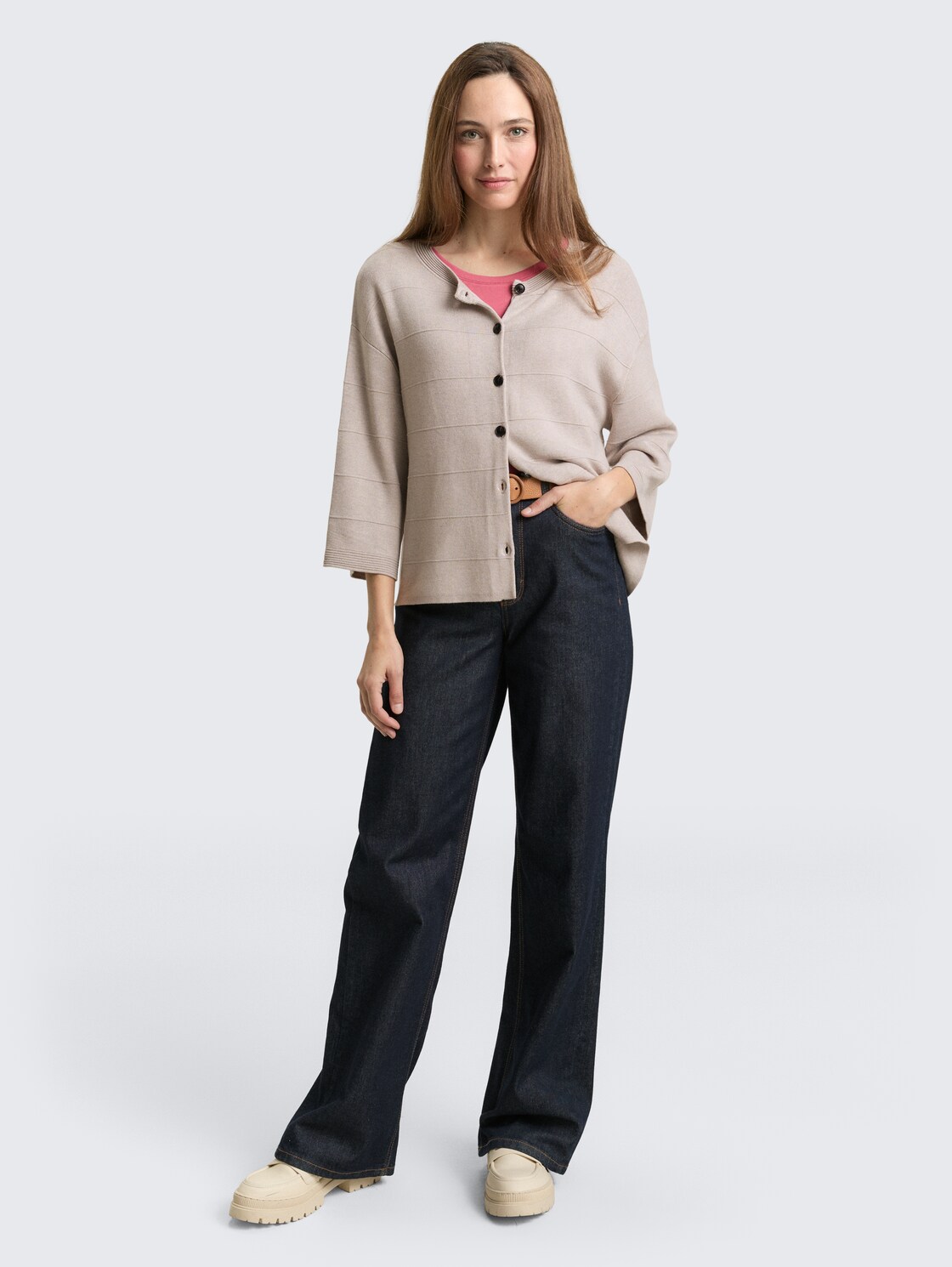 Loose Fit Cardigan - dark clouds grey melange - Model-Vorderansicht