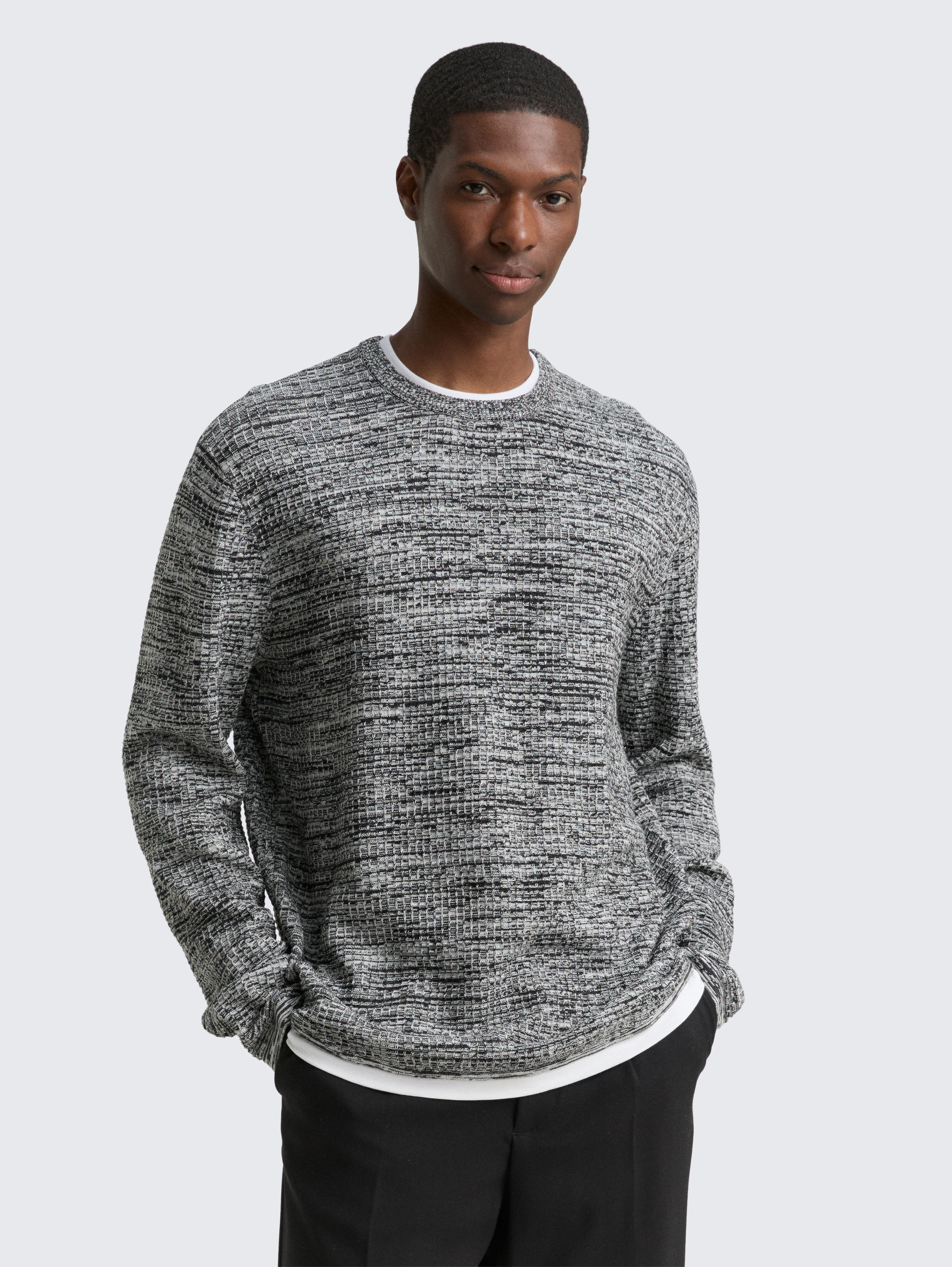 Strickpullover im 2-in-1-Look von Denim Male, black white mouline