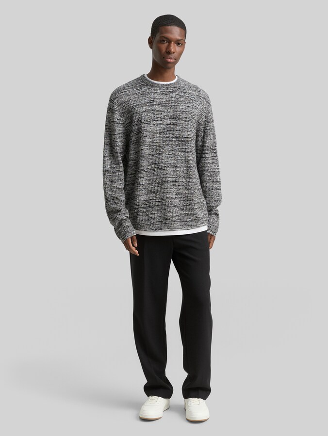 Strickpullover im 2-in-1-Look von Denim Male, black white mouline