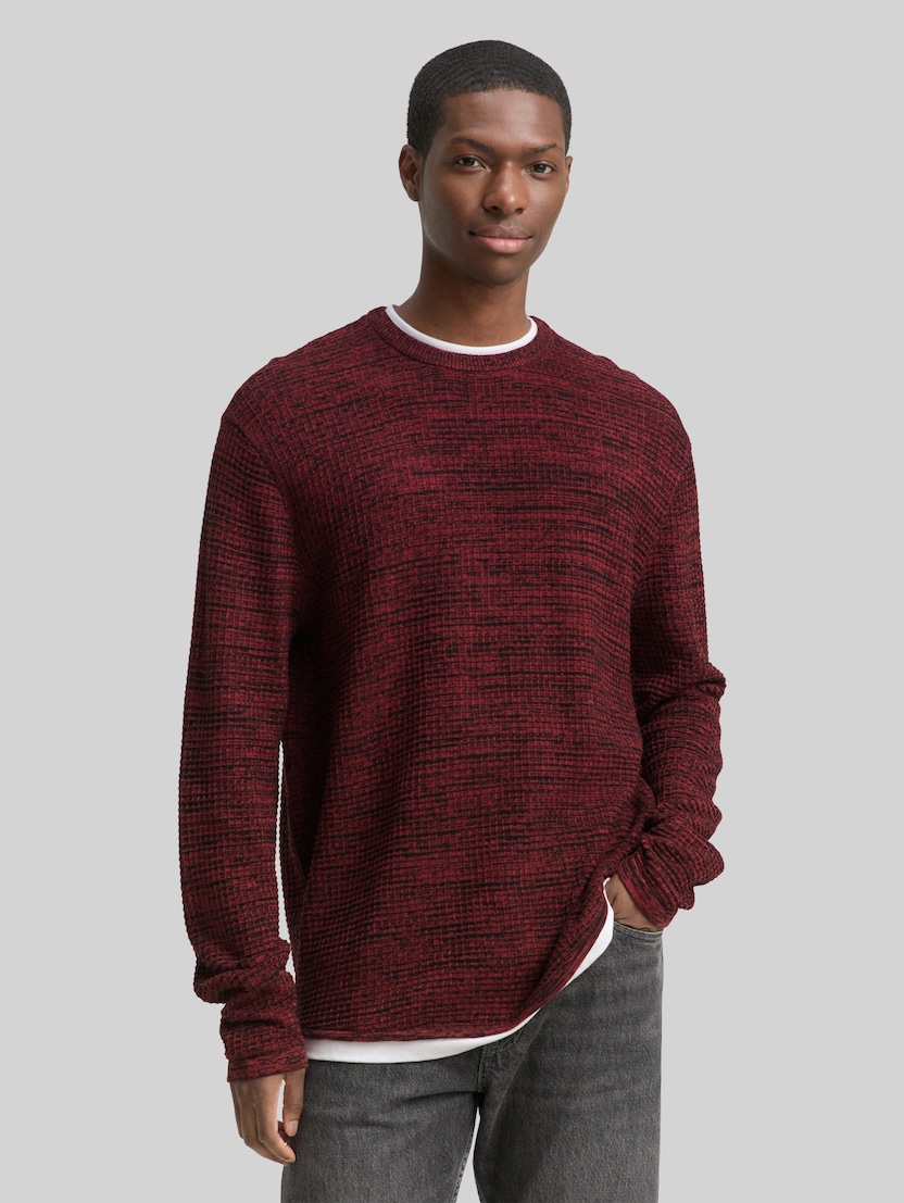 Gebreide trui in een 2-in-1-look door Denim Male, burned red black mouline