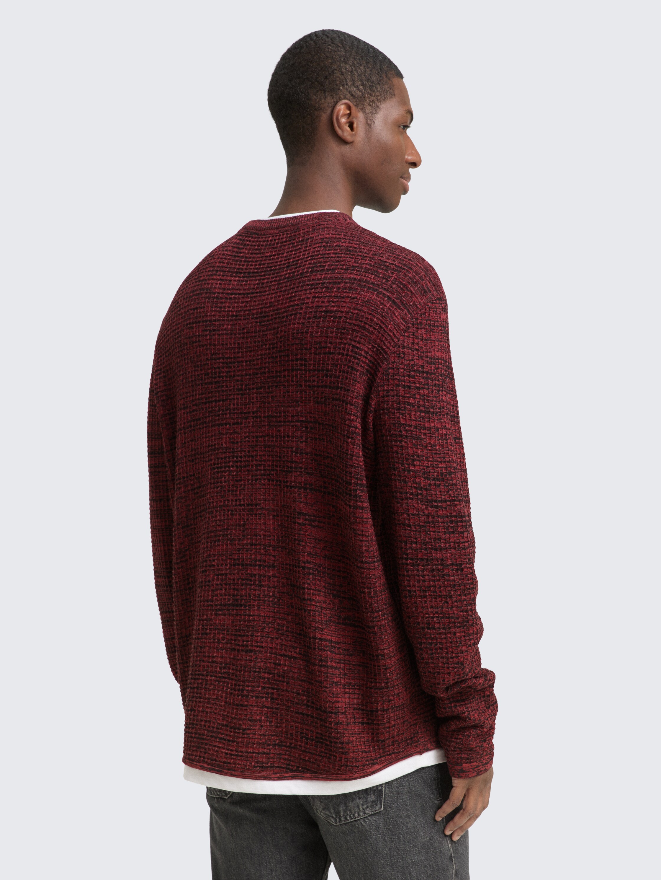 Knitted jumper in a 2-in-1 look - burned_red_black_mouline - 