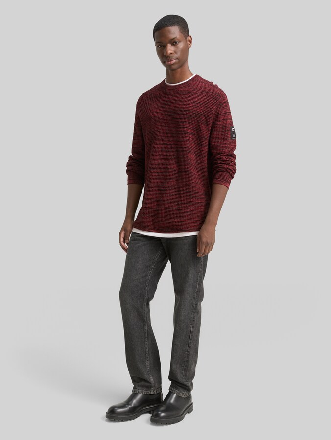 Strickpullover im 2-in-1-Look von Denim Male, burned red black mouline