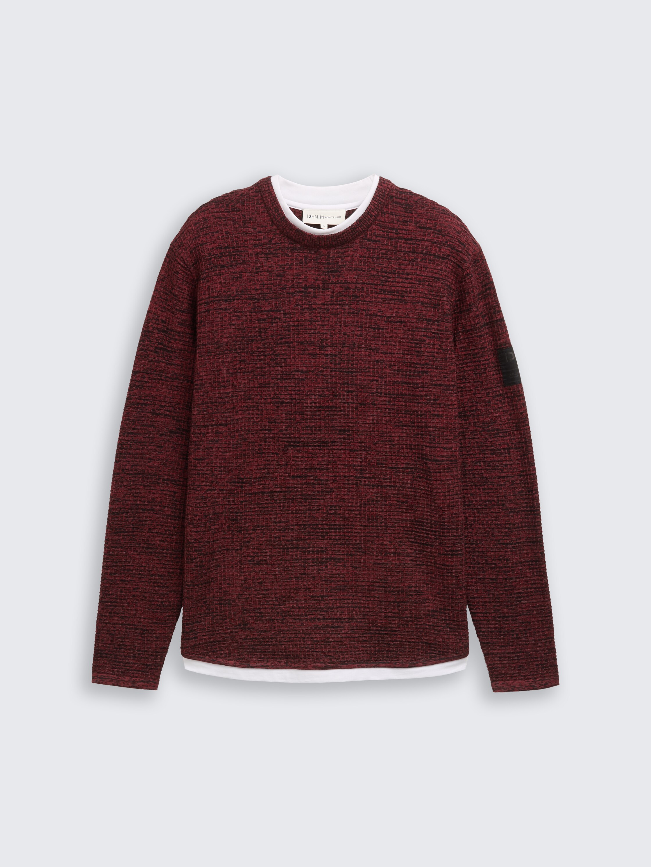 Knitted jumper in a 2-in-1 look - burned_red_black_mouline - 