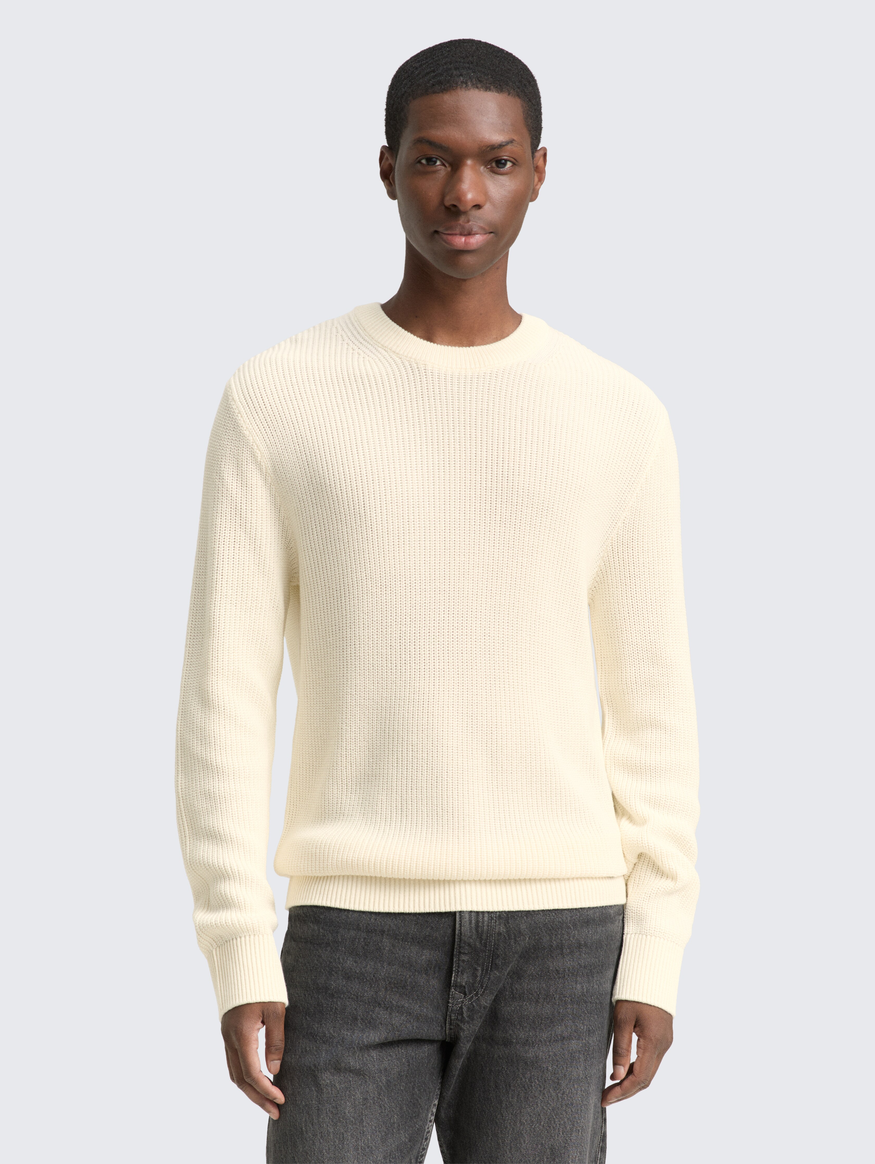 Strickpullover mit Rundhalsausschnitt von Denim Male, Wool White