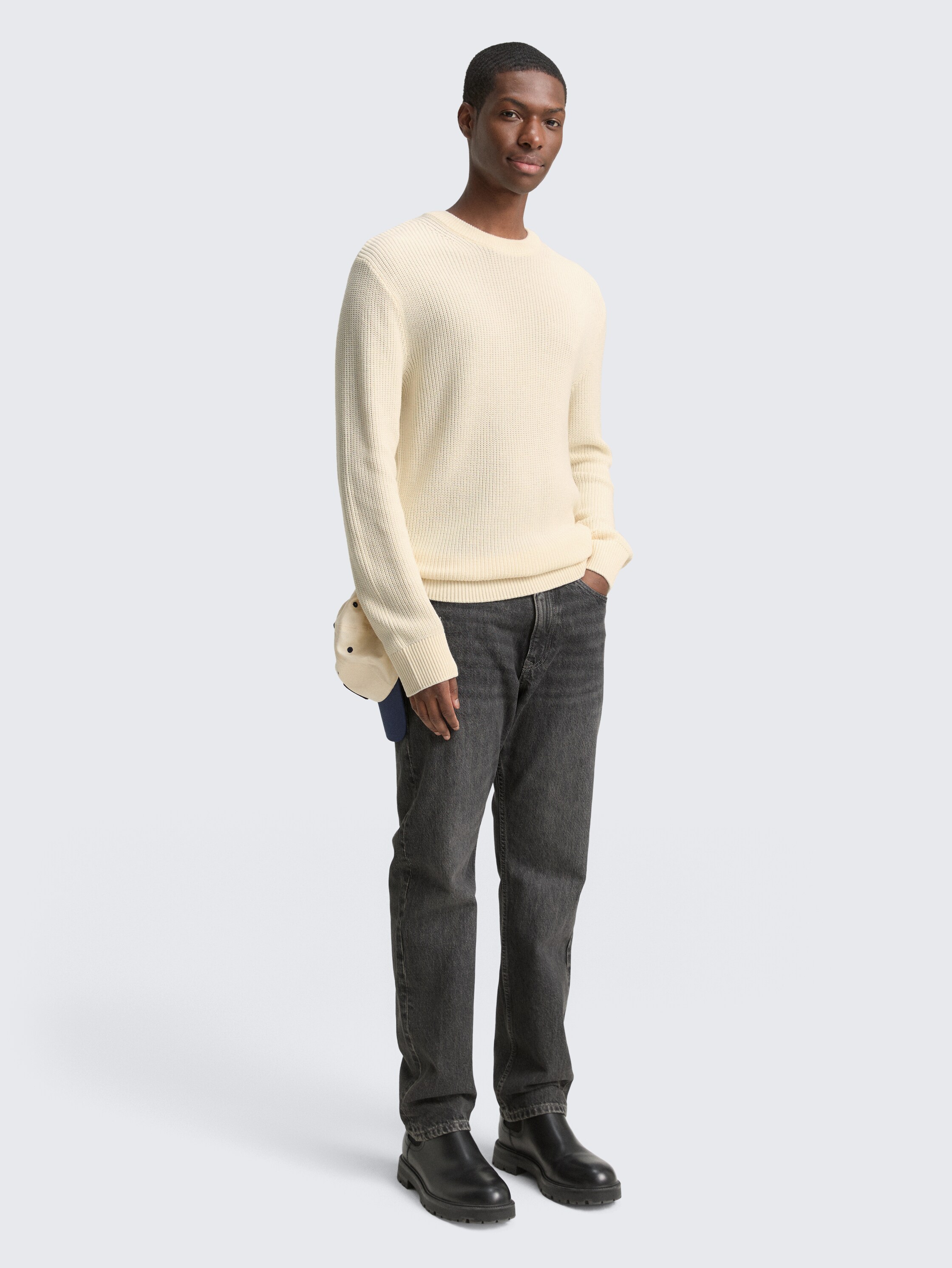 Gebreide trui met ronde hals - wool_white - 