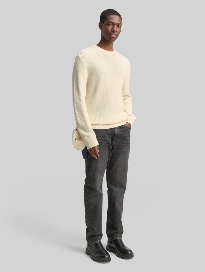 Pull en maille à col rond par Denim Male, Wool White