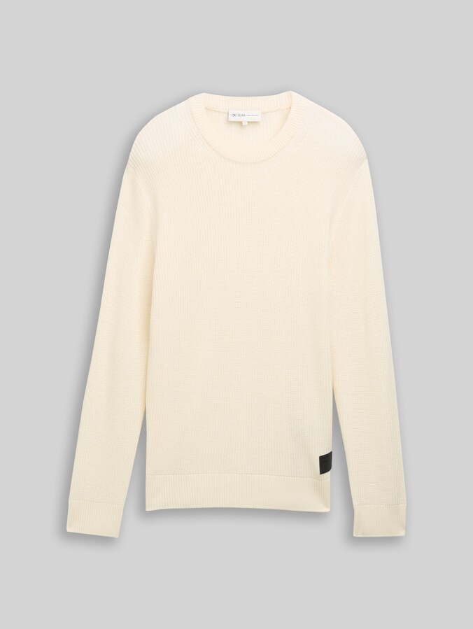 Round-neck knitted jumper by Denim Male, Wool White