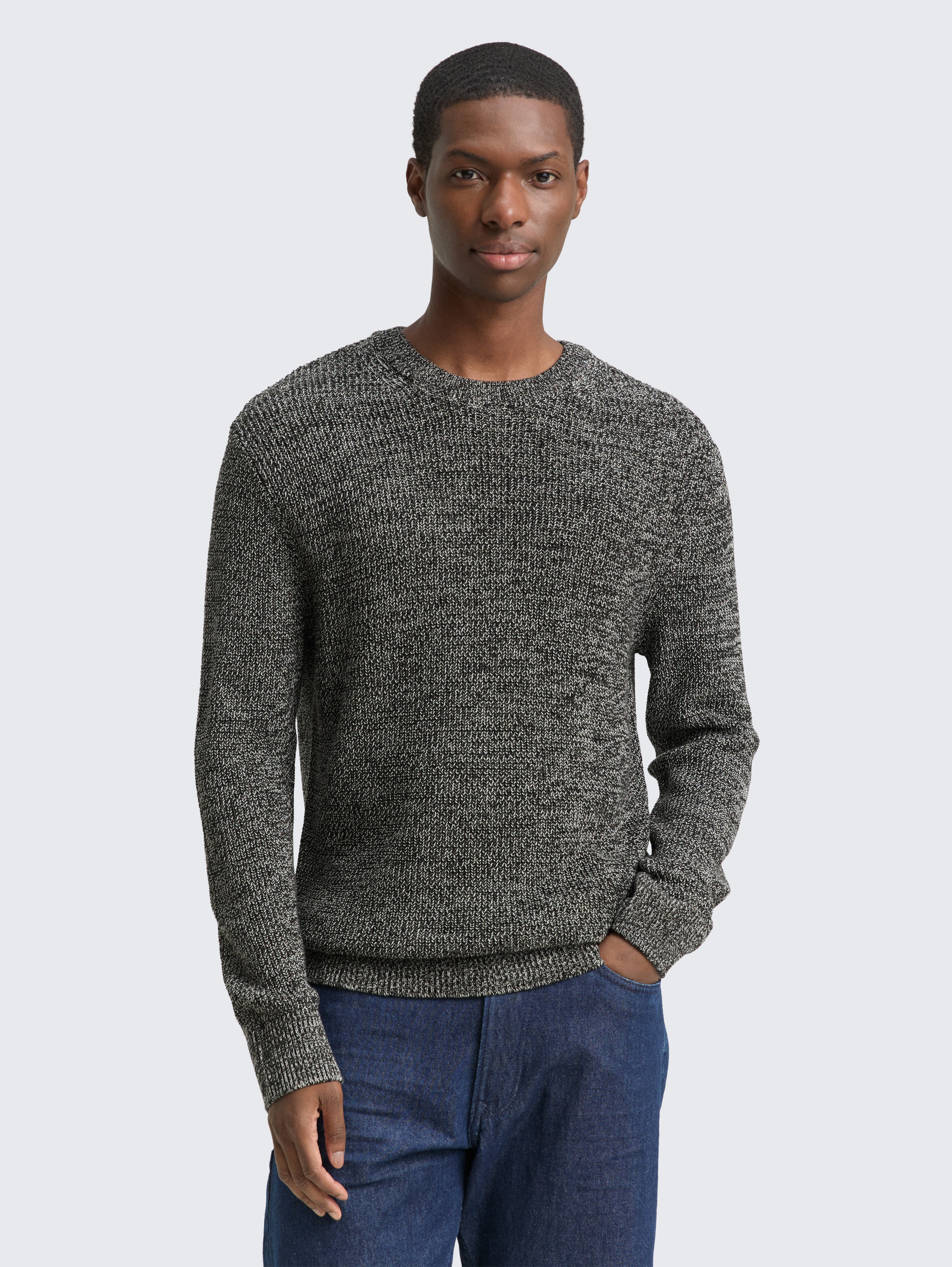 Strickpullover mit Rundhalsausschnitt von Denim Male, black white mouline