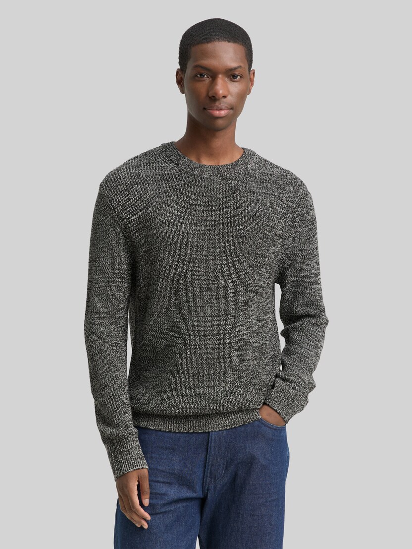 Strickpullover mit Rundhalsausschnitt von Denim Male, black white mouline