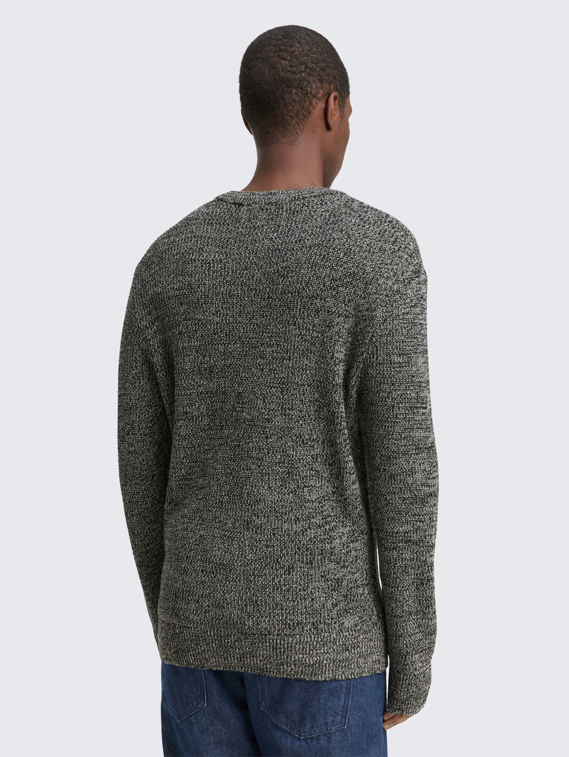 Strickpullover mit Rundhalsausschnitt - black white mouline