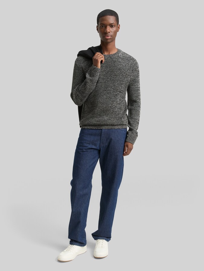 Strickpullover mit Rundhalsausschnitt von Denim Male, black white mouline