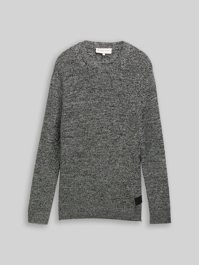 Strickpullover mit Rundhalsausschnitt von Denim Male, black white mouline