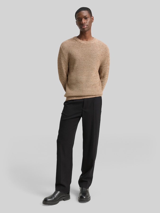 Pull en maille à col rond par Denim Male, brown tonal knit mouline