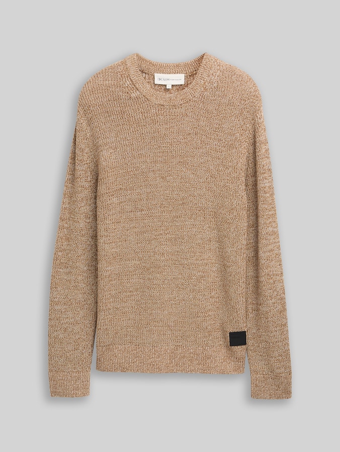Pull en maille à col rond par Denim Male, brown tonal knit mouline