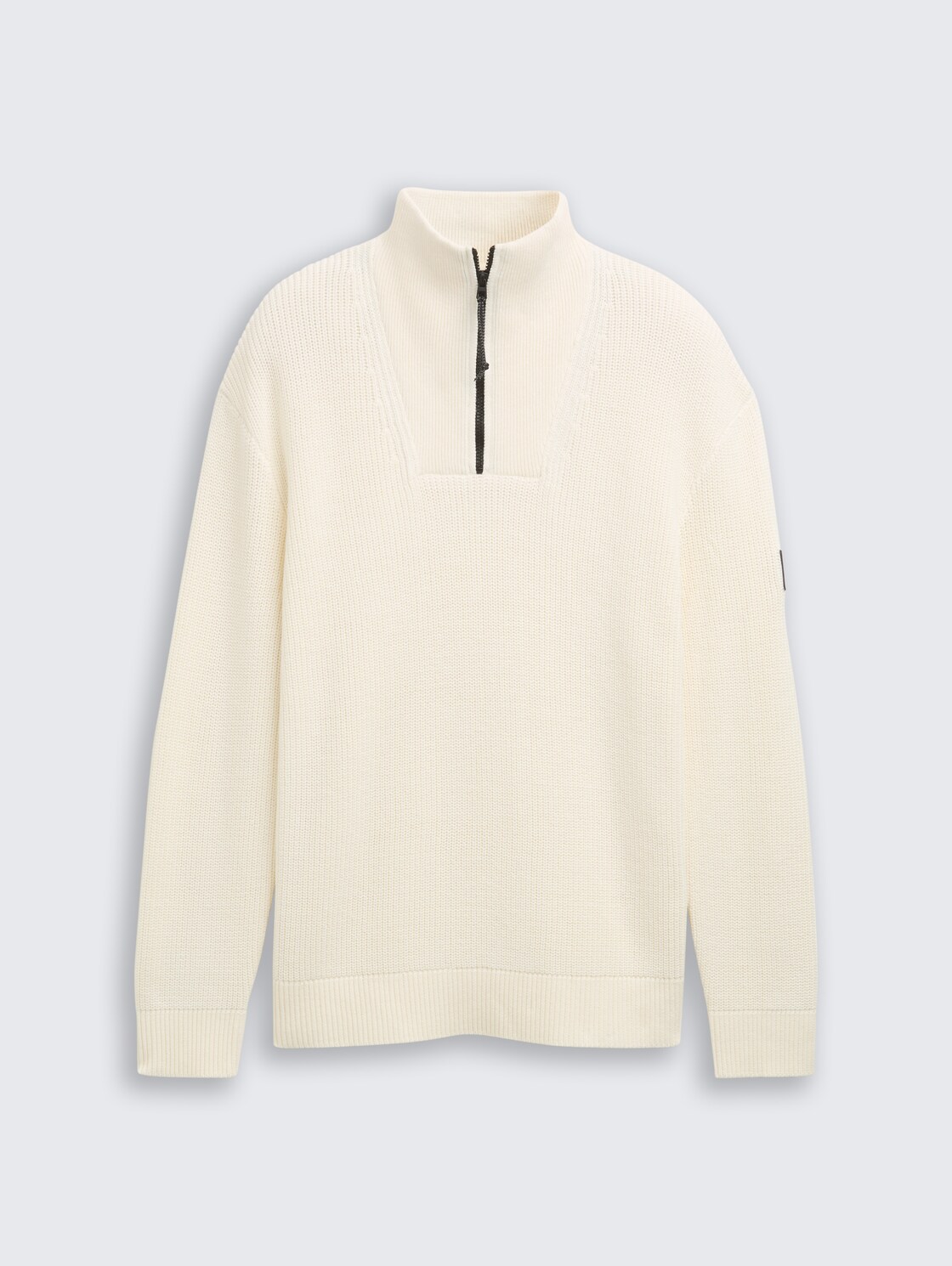 Relaxed Fit Troyer Strickpullover - Wool White