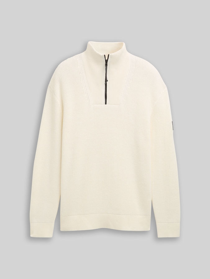 Relaxed Fit Troyer Strickpullover von Denim Male, Wool White