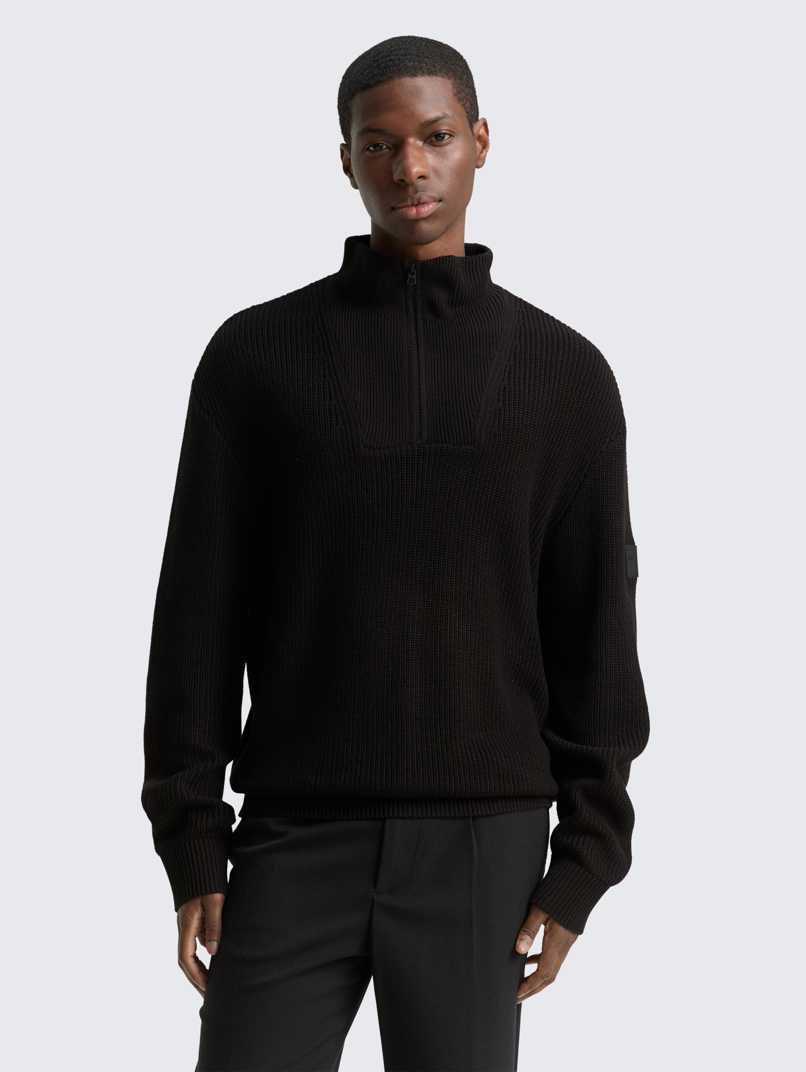 Relaxed Fit Troyer Strickpullover von Denim Male, Black