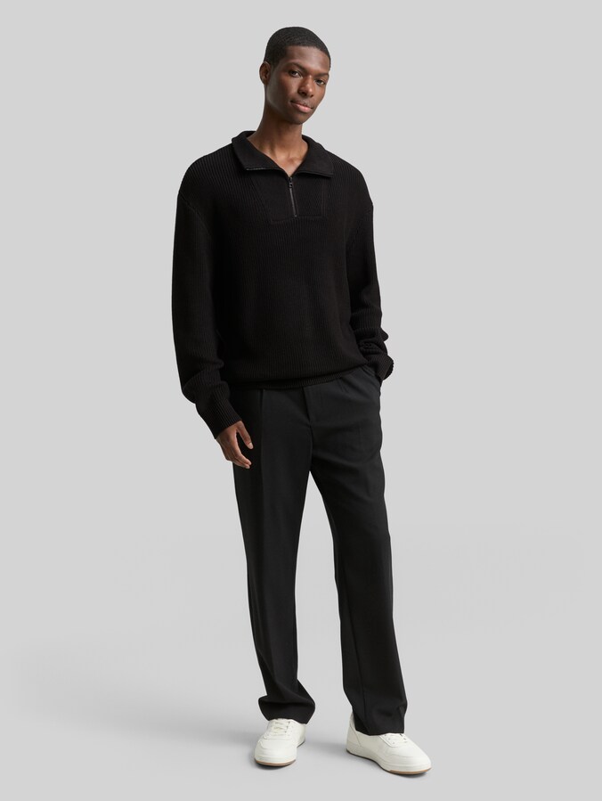 Pull en maille troyer à la coupe décontractée par Denim Male, Black