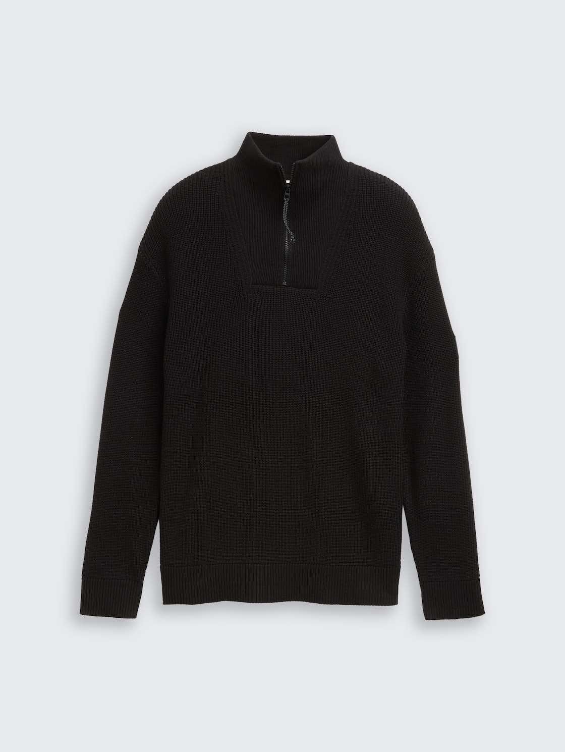 Relaxed Fit Troyer Strickpullover - Black
