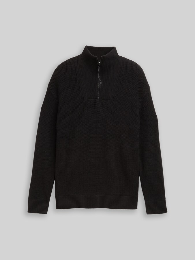 Relaxed Fit Troyer Strickpullover von Denim Male, Black