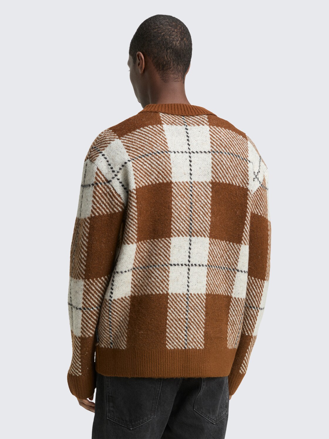 Relaxed Fit Strickjacke mit Karomuster - brown offwhite big check