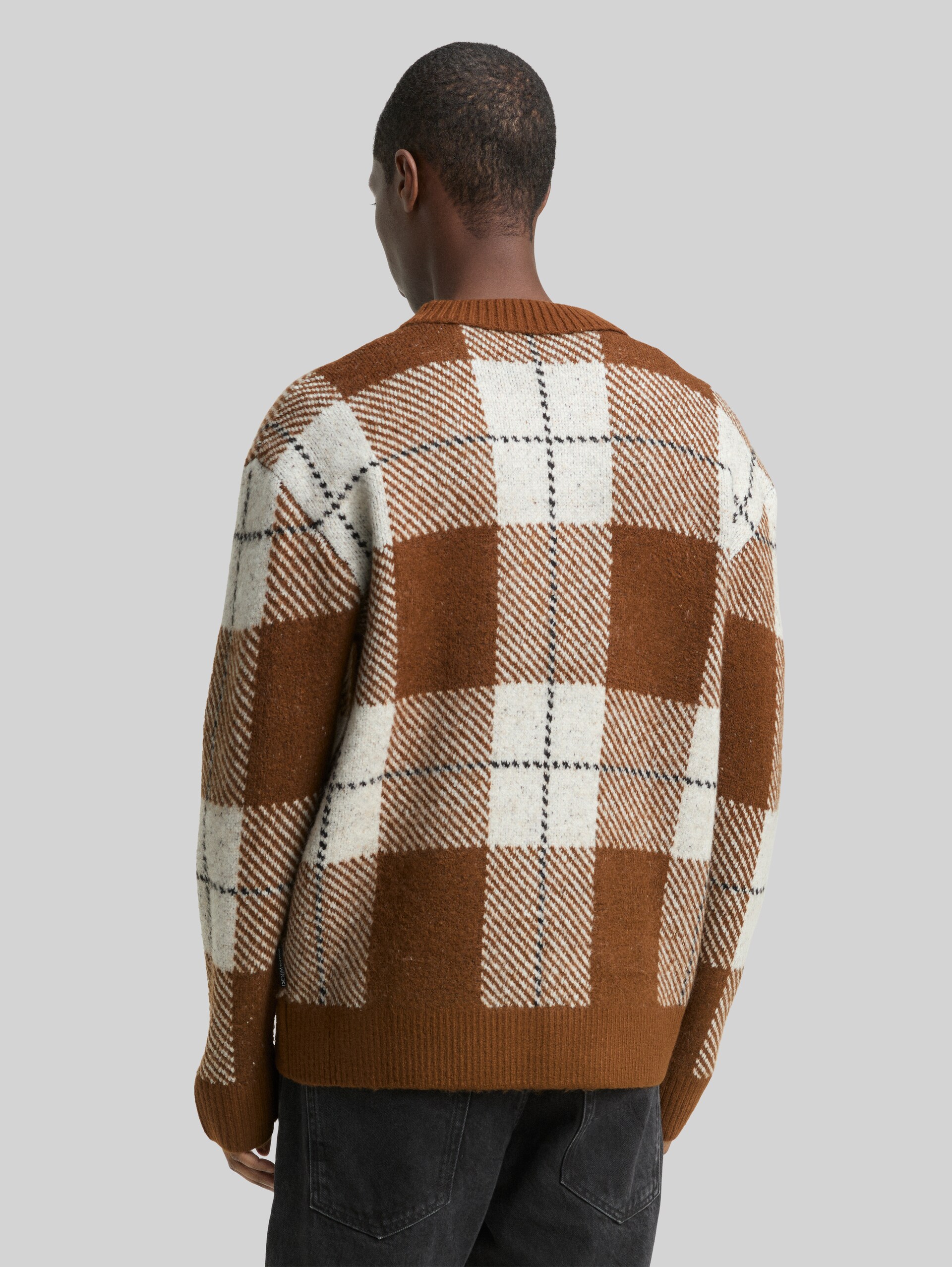 Relaxed fit cardigan with checked pattern - brown offwhite big check