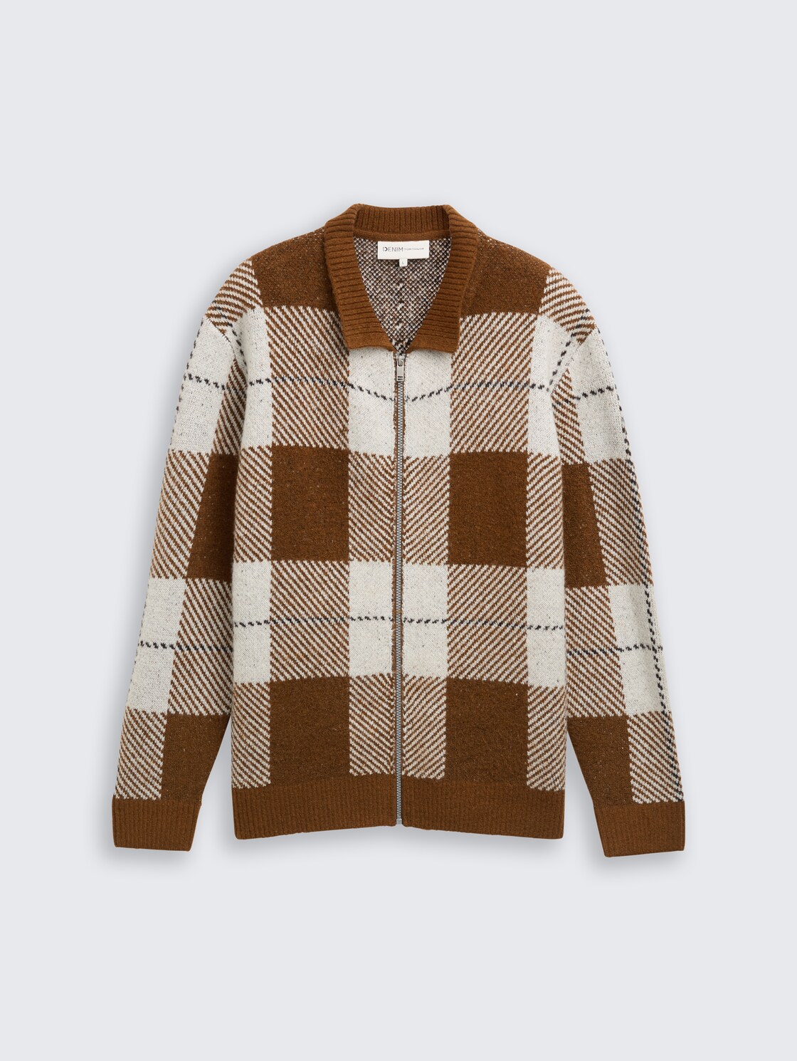 Relaxed Fit Strickjacke mit Karomuster - brown offwhite big check