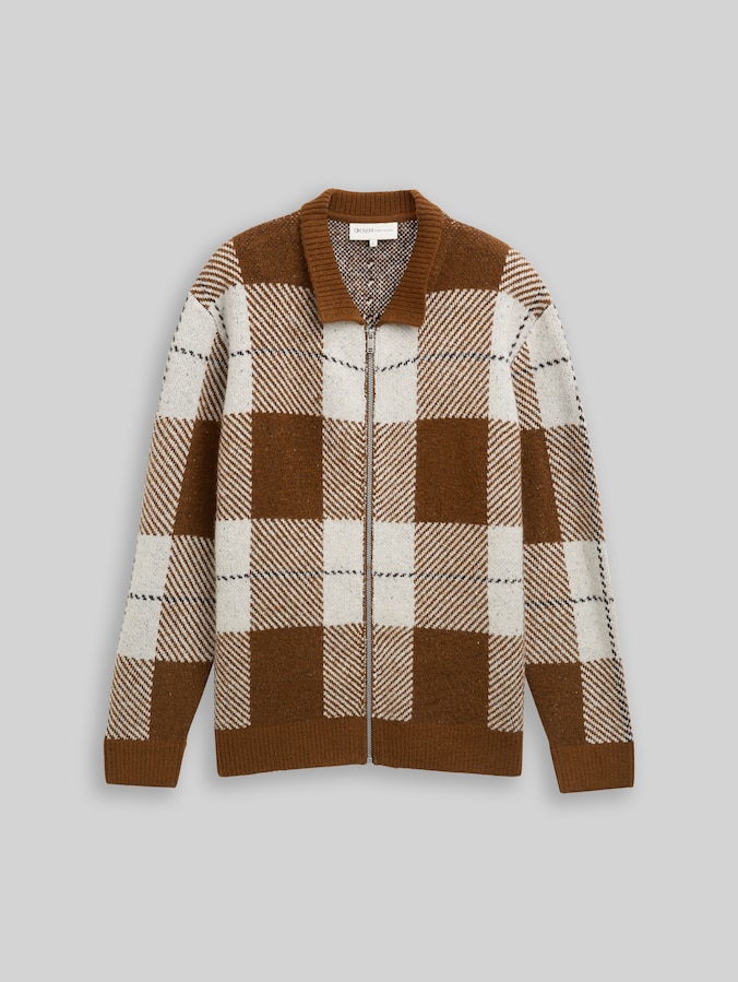 Relaxed Fit Strickjacke mit Karomuster von Denim Male, brown offwhite big check
