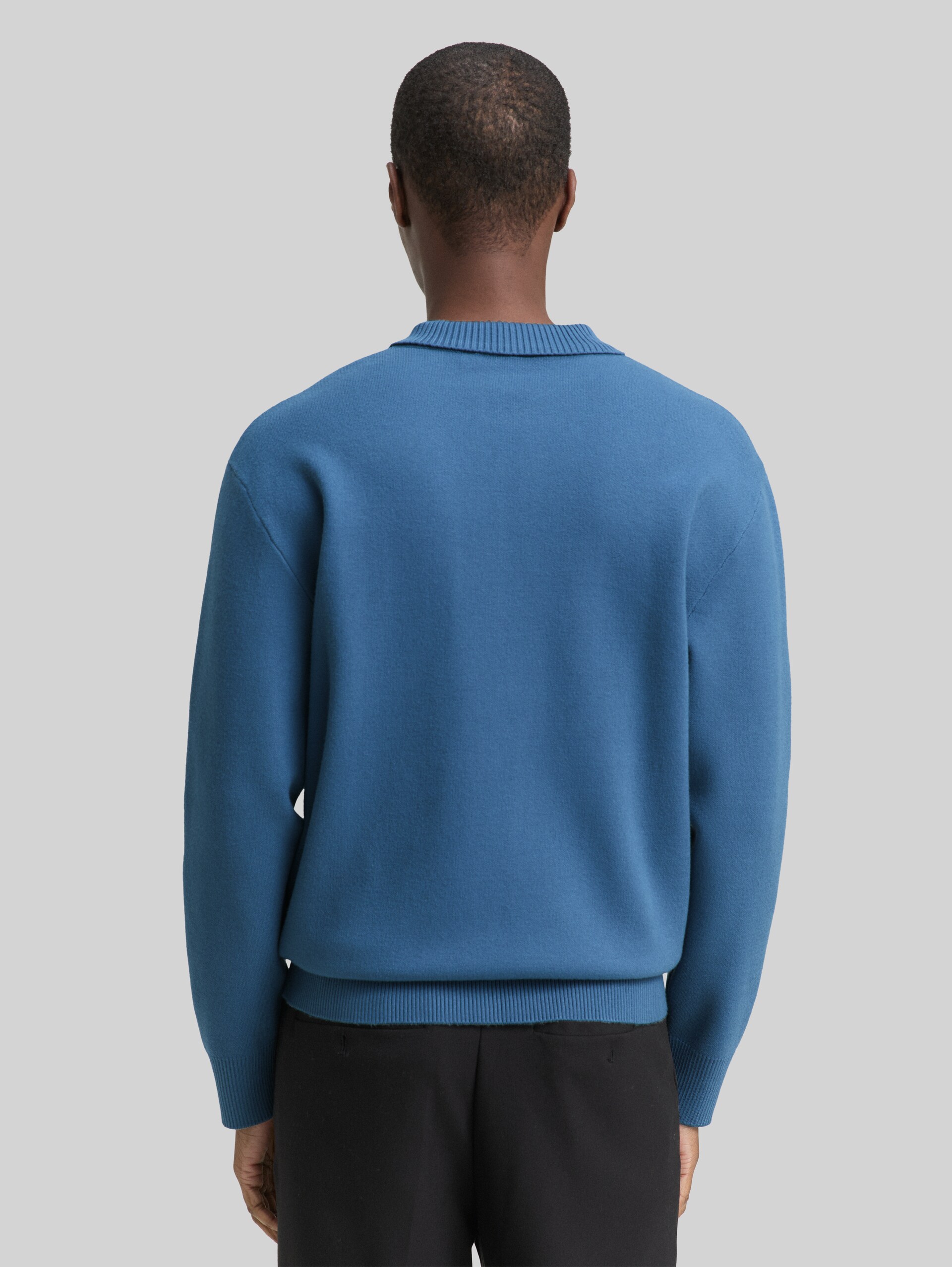 Relaxed Fit Strickpullover mit Polokragen - dusty denim blue