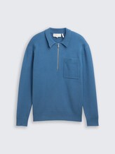 Relaxed Fit Strickpullover mit Polokragen - dusty denim blue