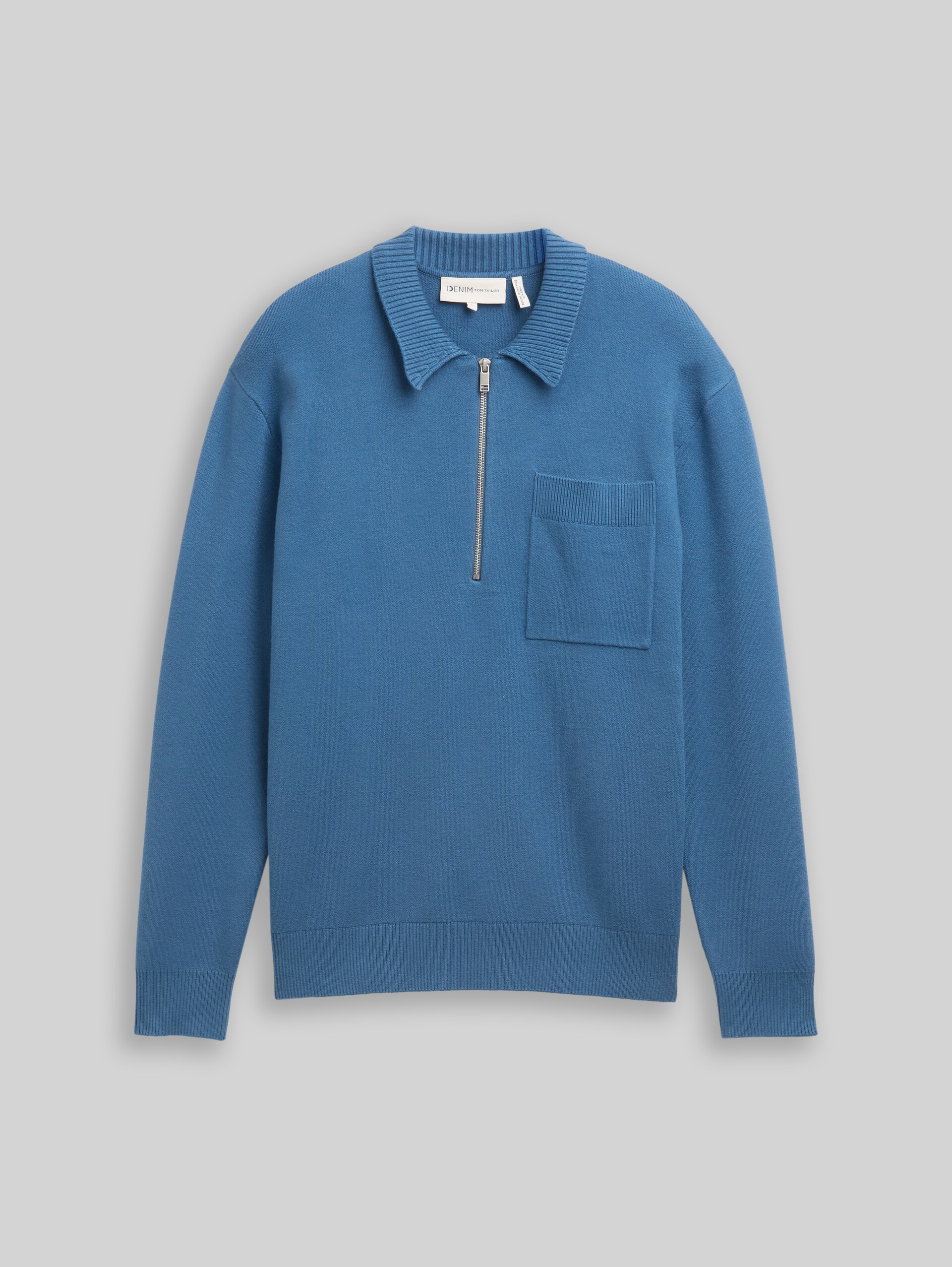 Relaxed Fit Strickpullover mit Polokragen - dusty denim blue
