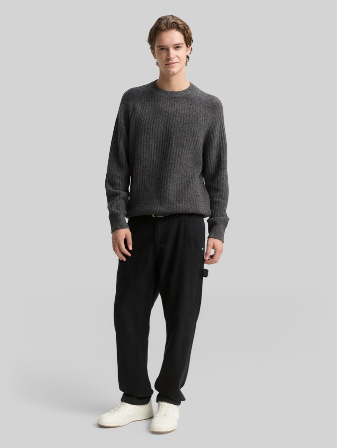 Pull en maille à col rond par Denim Male, Anthracite Melange