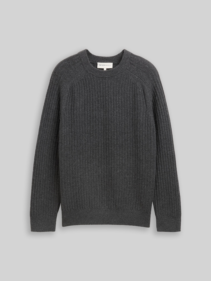 Strickpullover mit Rundhalsausschnitt von Denim Male, Anthracite Melange