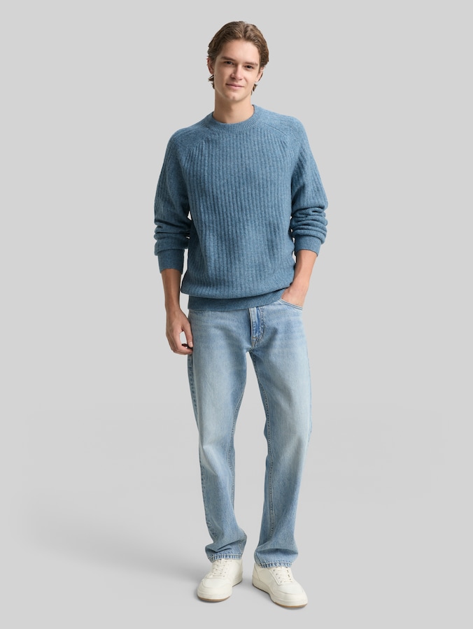 Pull en maille à col rond par Denim Male, denim blue melange