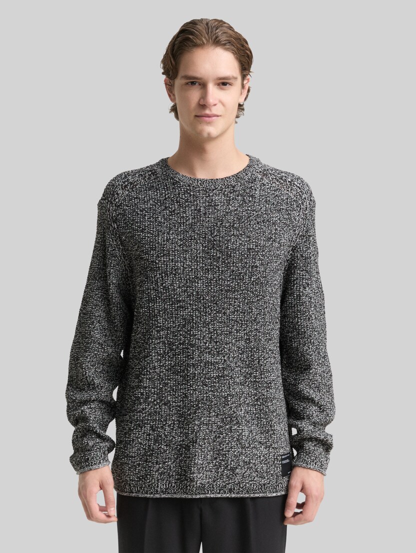 Strickpullover in Melange-Optik von Denim Male, black white mouline